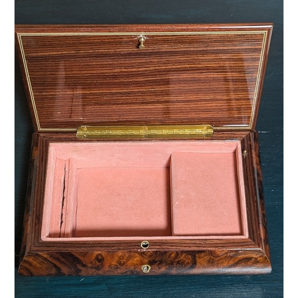 VTG Reuge Italian Floral Inlaid Elmwood Working Music Box Brass Feet - Picture 10 of 16